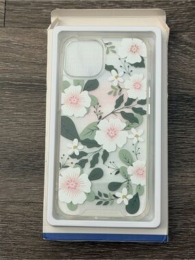 Floral Clear Protective Phone Case with Pink & Green Flowers